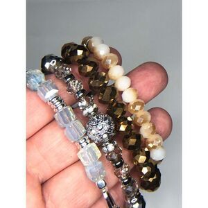 949 Lot of 3 beaded stretch bracelets AB aurora borealis / Grey /copper